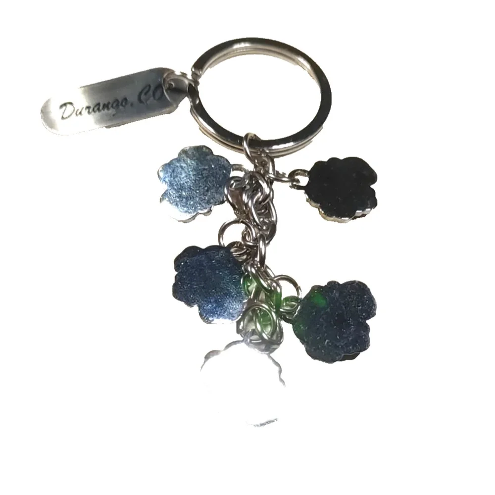 Durango Company Flower Charm Keychain Silver Tone Green Orange Red